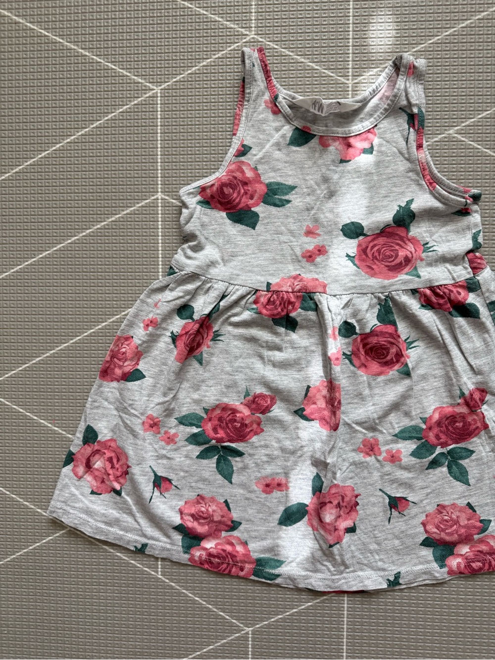 H&M|Baby girl/toddler Sleeveless Floral Rose Print Dress in Heather gray•••2-4T